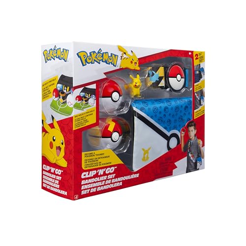 Pokémon Pikachu Clip ‘N’ Go Bandolier Set - 2-Inch Pikachu Battle Figure with Poke Ball and Fast Ball Plus Themed Belt and Bandolier