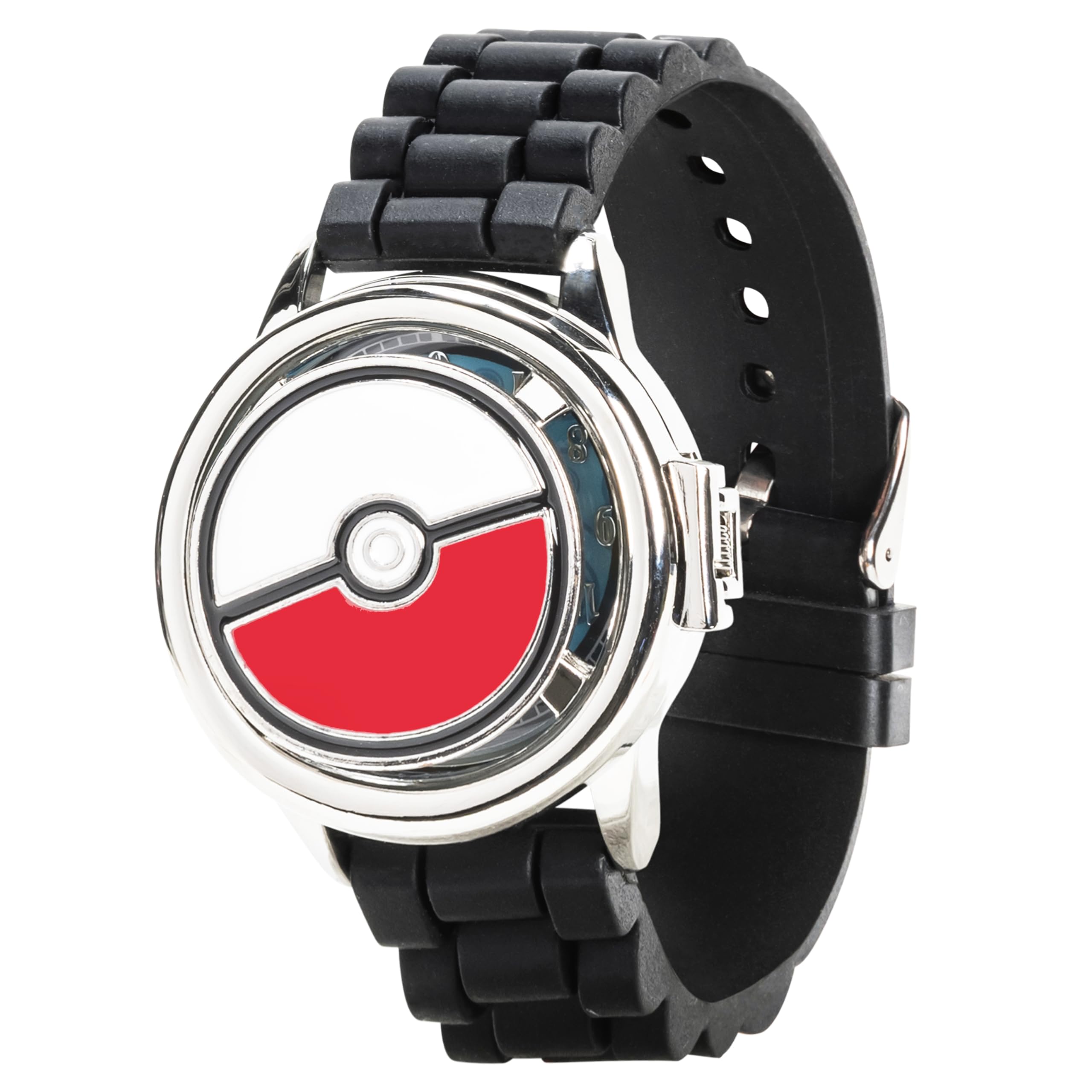 Pokémon Spinner Top Analog Watch for Kids – Features Iconic Poké Ball Spinner, Silver Metal Case, Comfortable Silicone Strap, and Pikachu Dial Art, Perfect for Pokémon Fans and Collectors