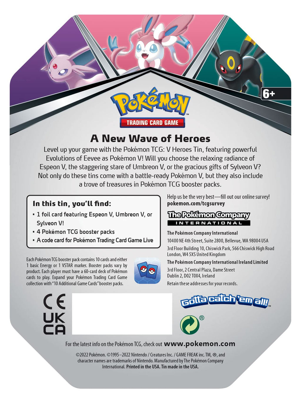 Pokémon TCG: V Heroes Tin Sylveon (1 Foil Card & 4 Booster Packs)
