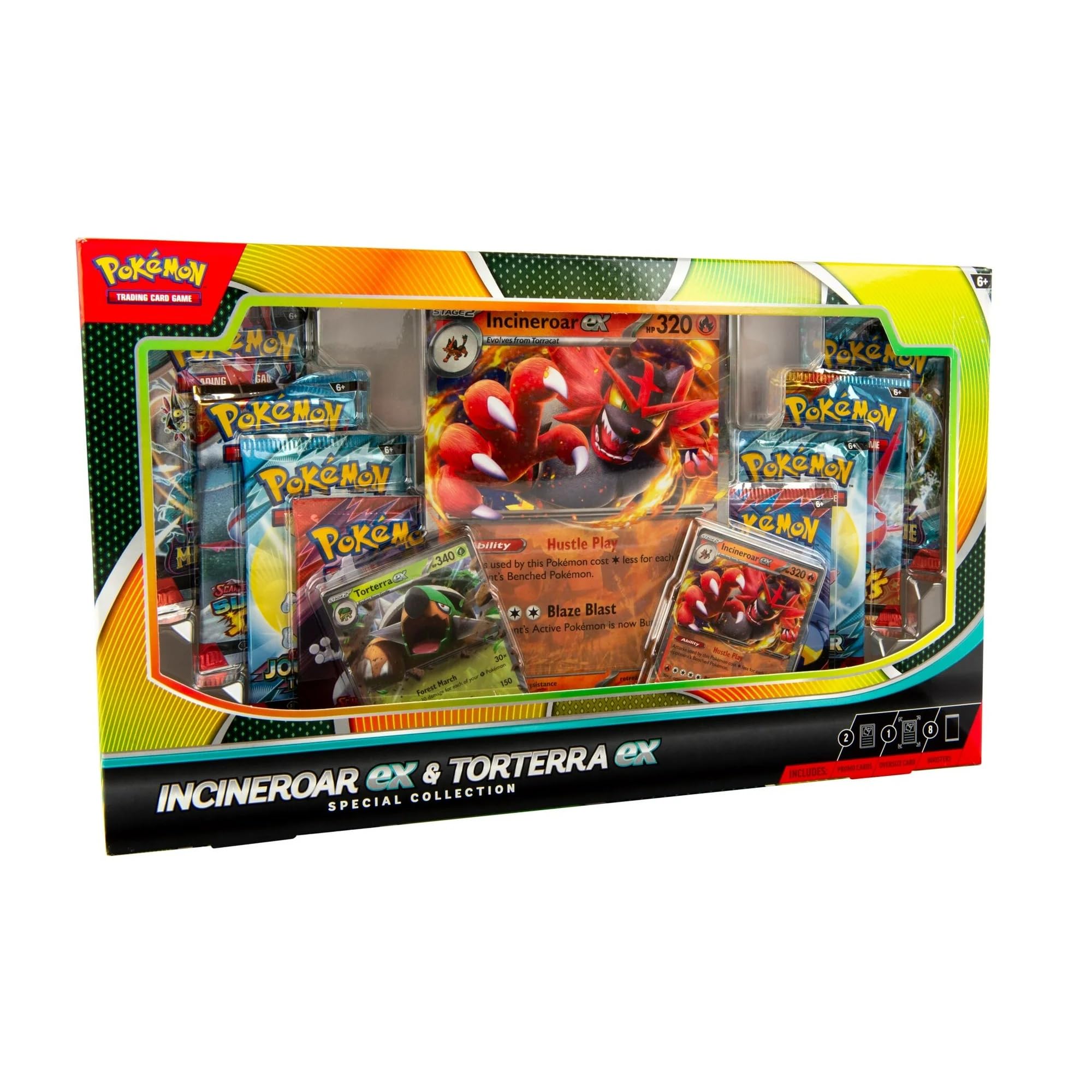 Pokemon TCG: Incineroar ex & Torterra ex Special Collection (2 Foil Promo Cards, 1 Oversize Card & 8 Booster Packs)