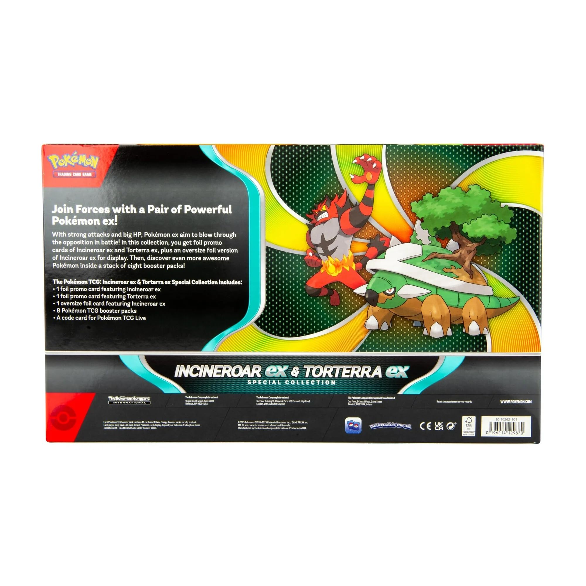 Pokemon TCG: Incineroar ex & Torterra ex Special Collection (2 Foil Promo Cards, 1 Oversize Card & 8 Booster Packs)