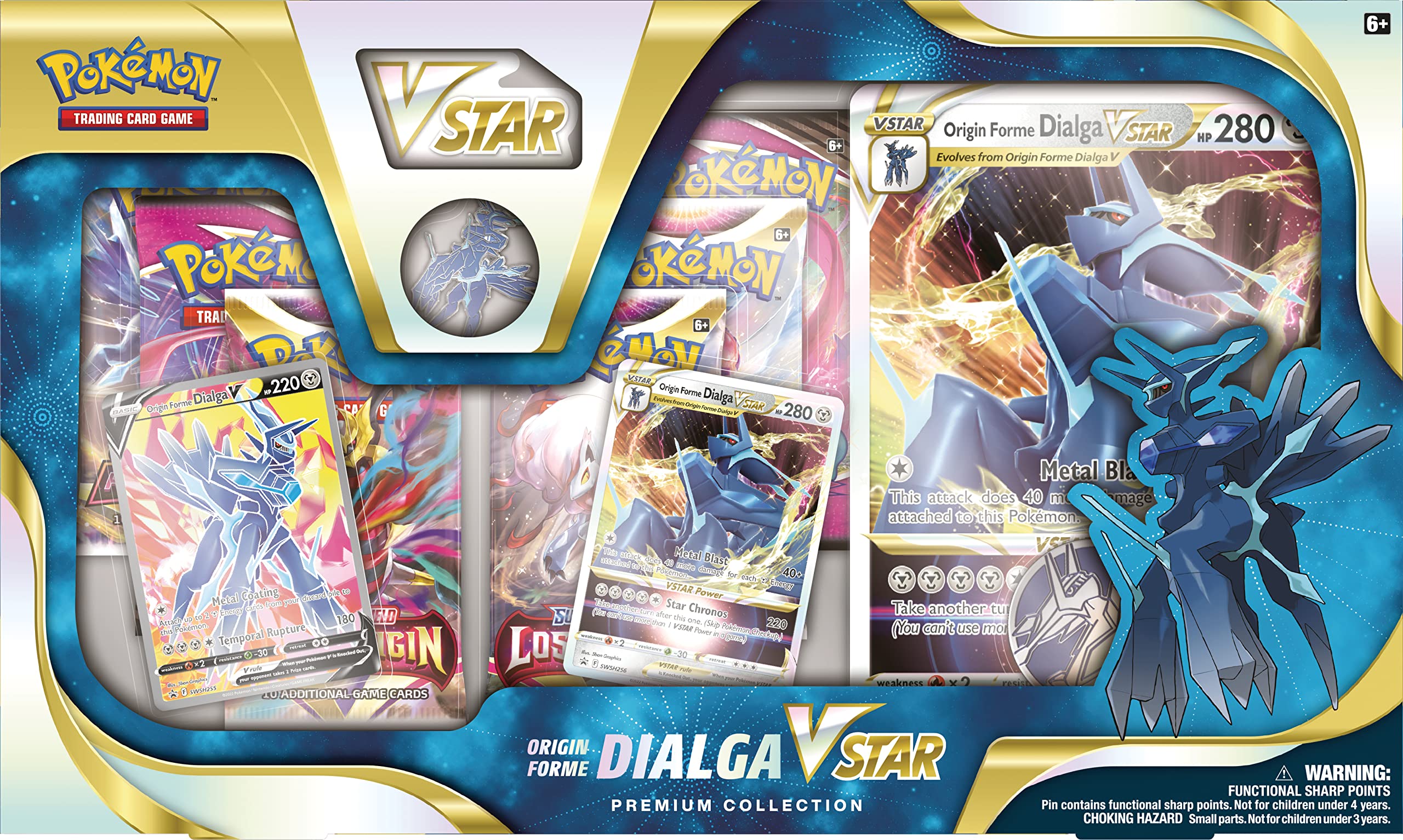 Pokémon TCG: Origin Forme Dialga VSTAR Premium Collection (2 Etched Foil Promo Cards, 1 Foil Oversize Card & 5 Booster Packs)